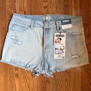 Rewash Two-Tone Light Blue High-Rise Denim Shorts